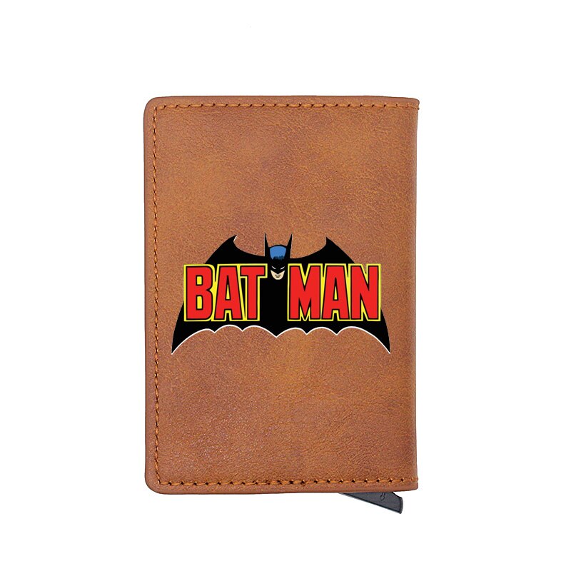 Cool Classic Bat Hero Design Card Holder Wallets Men Women Boy Rfid Leather Short Purse Slim Mini Purse Small Money Bag Gifts-BF152-Brown-