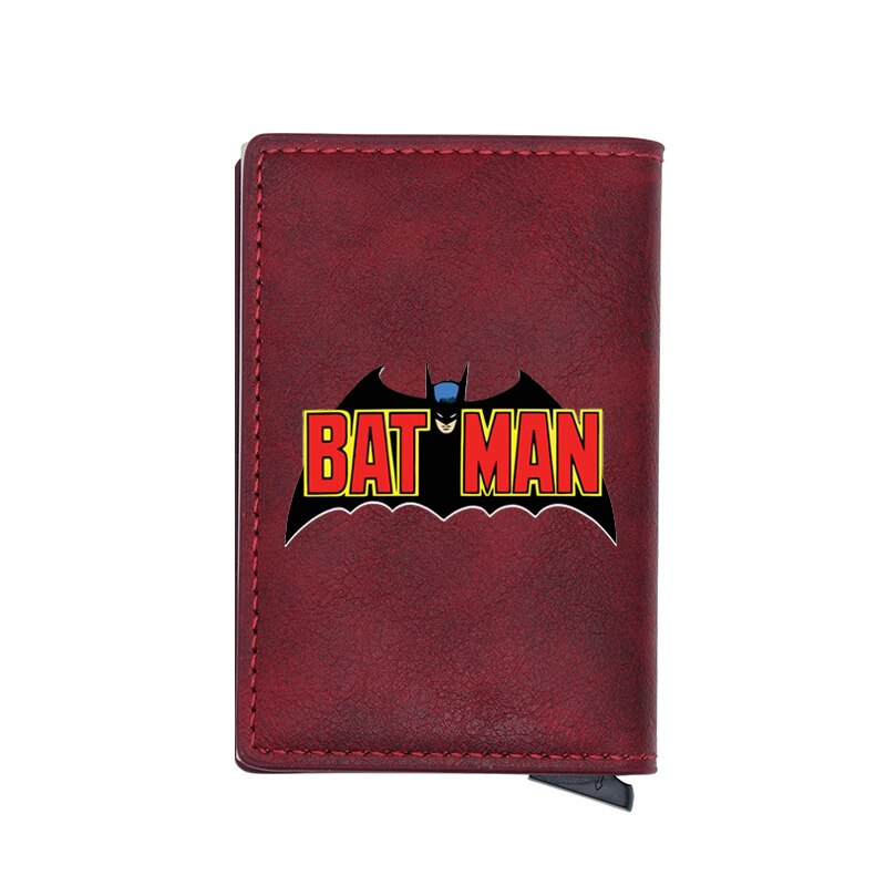 Cool Classic Bat Hero Design Card Holder Wallets Men Women Boy Rfid Leather Short Purse Slim Mini Purse Small Money Bag Gifts-BF152-Red-