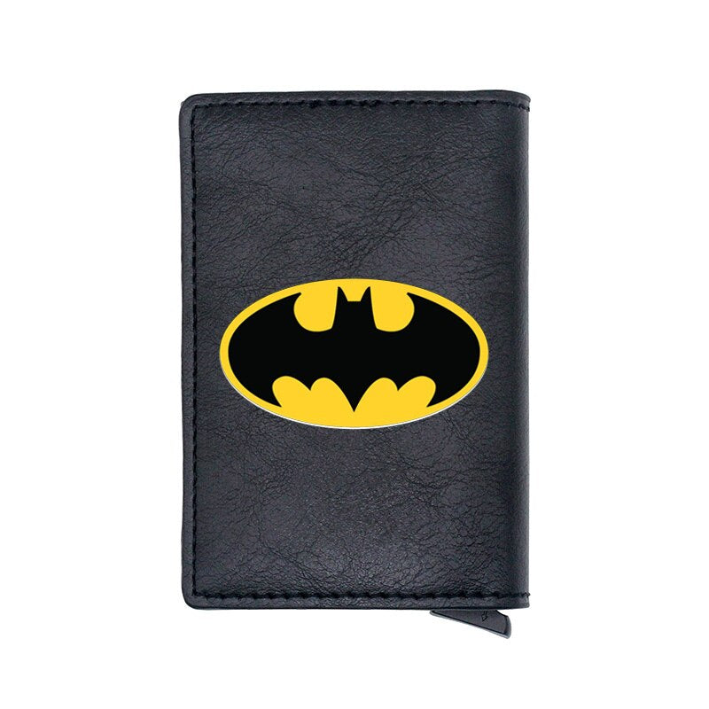 Cool Classic Bat Hero Design Card Holder Wallets Men Women Boy Rfid Leather Short Purse Slim Mini Purse Small Money Bag Gifts-BF166-Black-