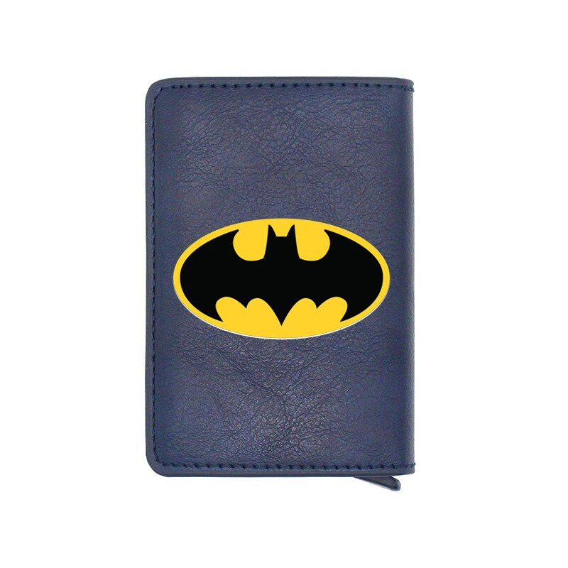 Cool Classic Bat Hero Design Card Holder Wallets Men Women Boy Rfid Leather Short Purse Slim Mini Purse Small Money Bag Gifts-BF166-Blue-