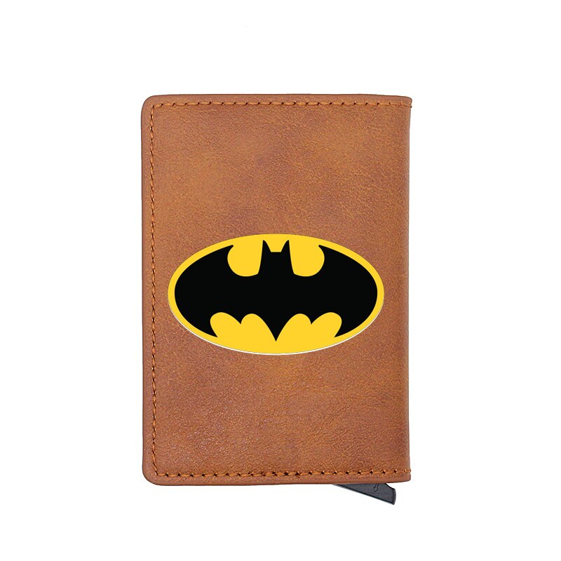 Cool Classic Bat Hero Design Card Holder Wallets Men Women Boy Rfid Leather Short Purse Slim Mini Purse Small Money Bag Gifts-BF166-Brown-