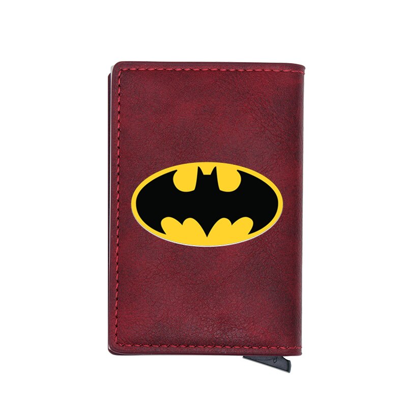 Cool Classic Bat Hero Design Card Holder Wallets Men Women Boy Rfid Leather Short Purse Slim Mini Purse Small Money Bag Gifts-BF166-Red-