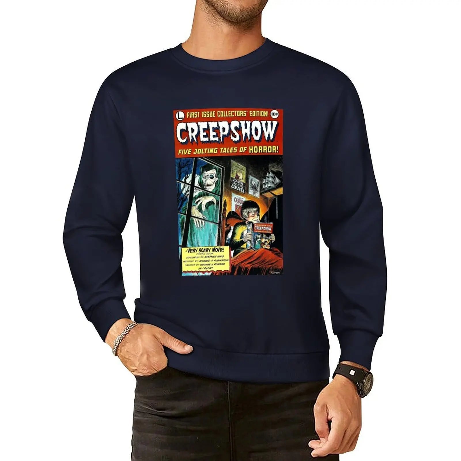 Creepshow Pullover Hoodie - Anime Sweatshirt Style - Hoodie Head for Horror Enthusiasts-Navy-5XL-