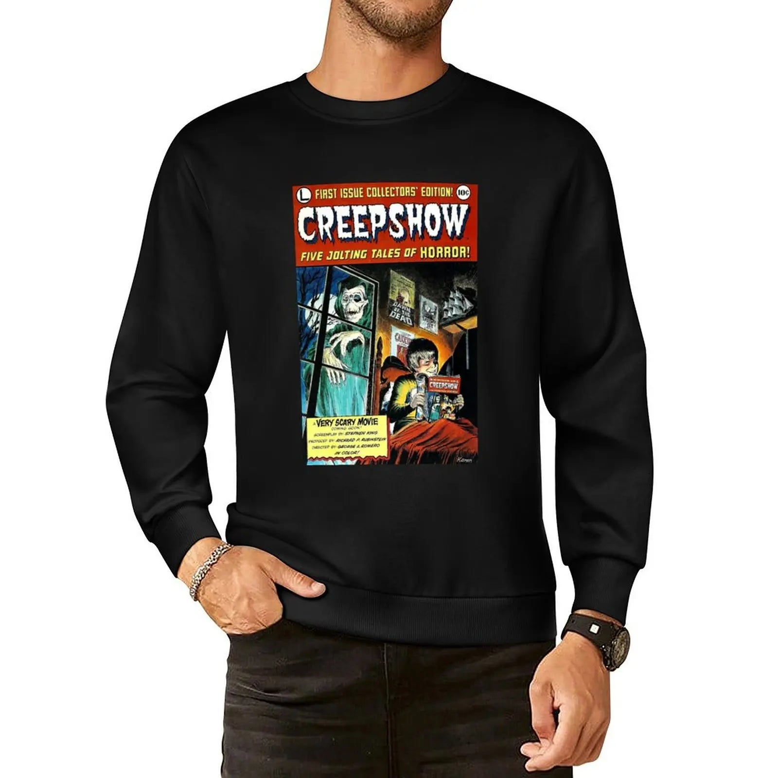 Creepshow Pullover Hoodie - Anime Sweatshirt Style - Hoodie Head for Horror Enthusiasts-Black-S-