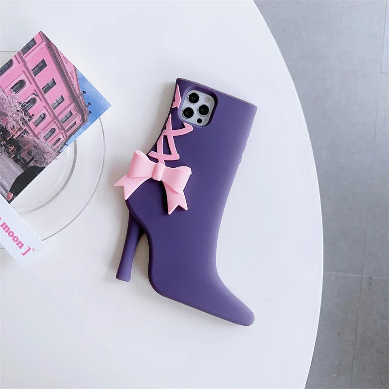 Cute Barbie Cartoon High-heeled Shoes Phone Case for iPhone 15 14 13 12 Pro Max - Shockproof, Soft Silicone Protective Cover-4-For iPhone 15Pro Max-