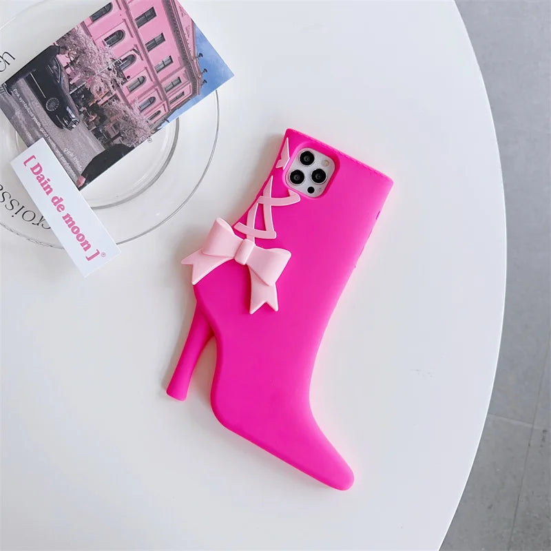 Cute Barbie Cartoon High-heeled Shoes Phone Case for iPhone 15 14 13 12 Pro Max - Shockproof, Soft Silicone Protective Cover-3-For iPhone 15-