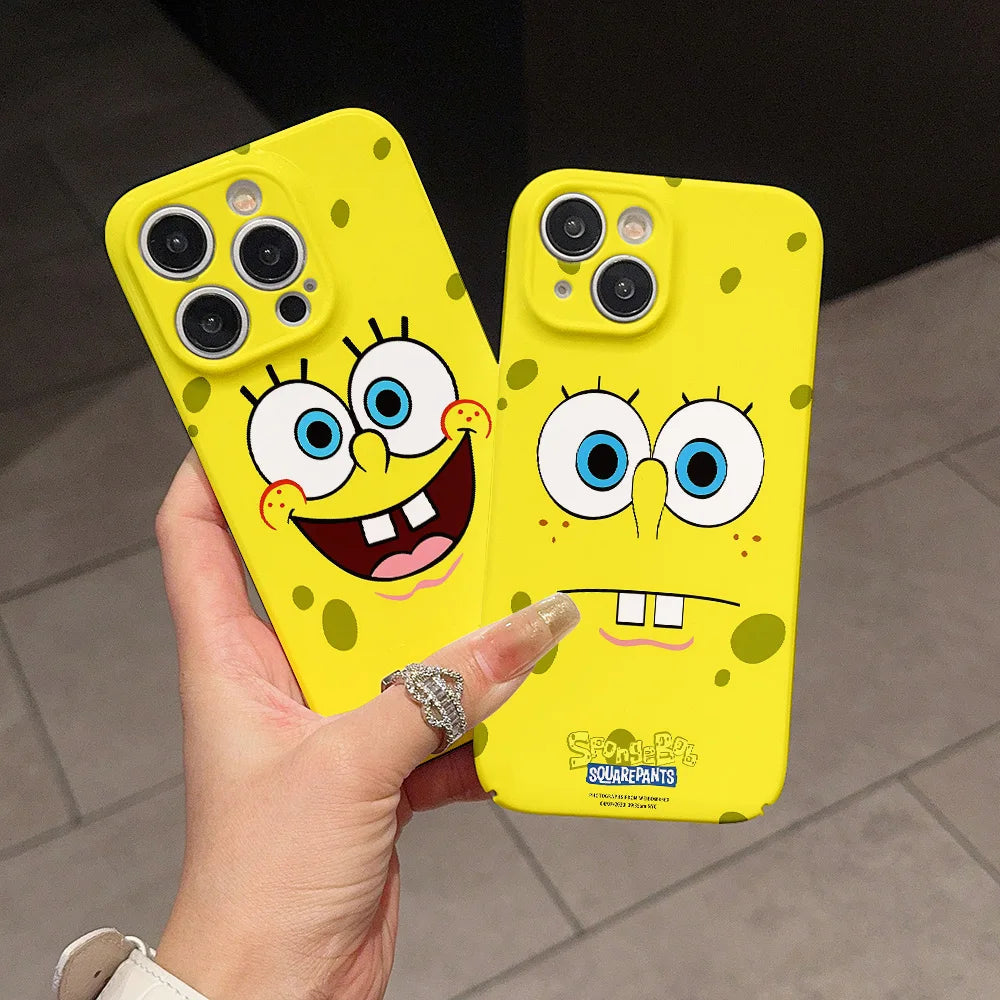 Cute Cartoon SpongeBob Phone Case for iPhone 16 15 14 13 12 11 - Protection Glossy HD PC Cover-