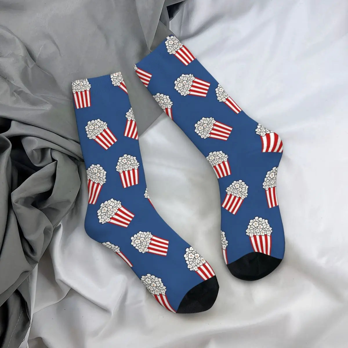 Cute Popcorn Bucket Adult Socks - Unisex Red And Blue Design - Men & Women Casual Socks-Golden-One Size-