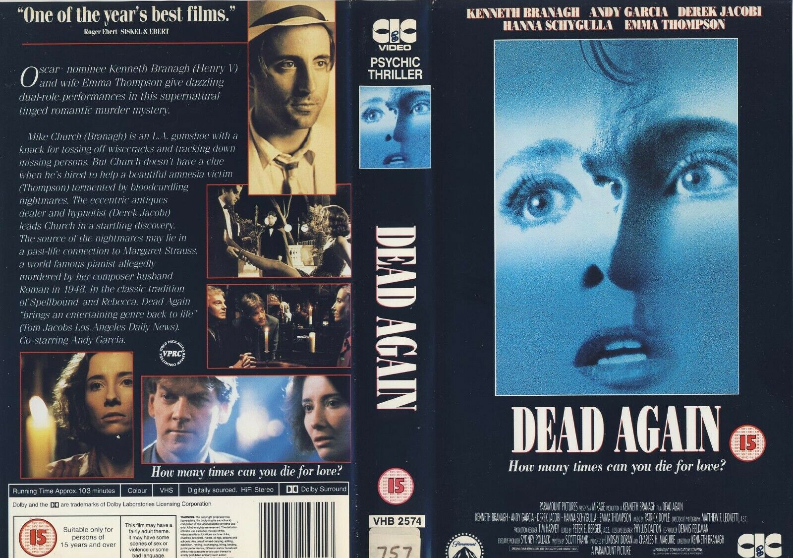 Dead Again (1991) - Romantic Thriller - Emma Thompson - Robin Williams - Pal VHS-