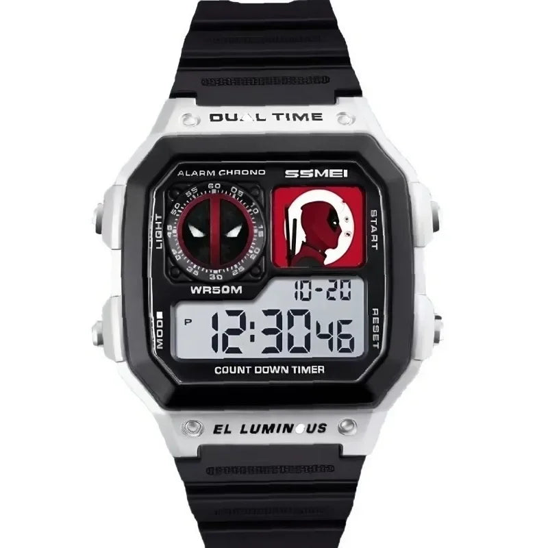 Deadpool Watch - Digital Sports Design - Full-Function World Time Feature - Fun for Men & Fans-A-