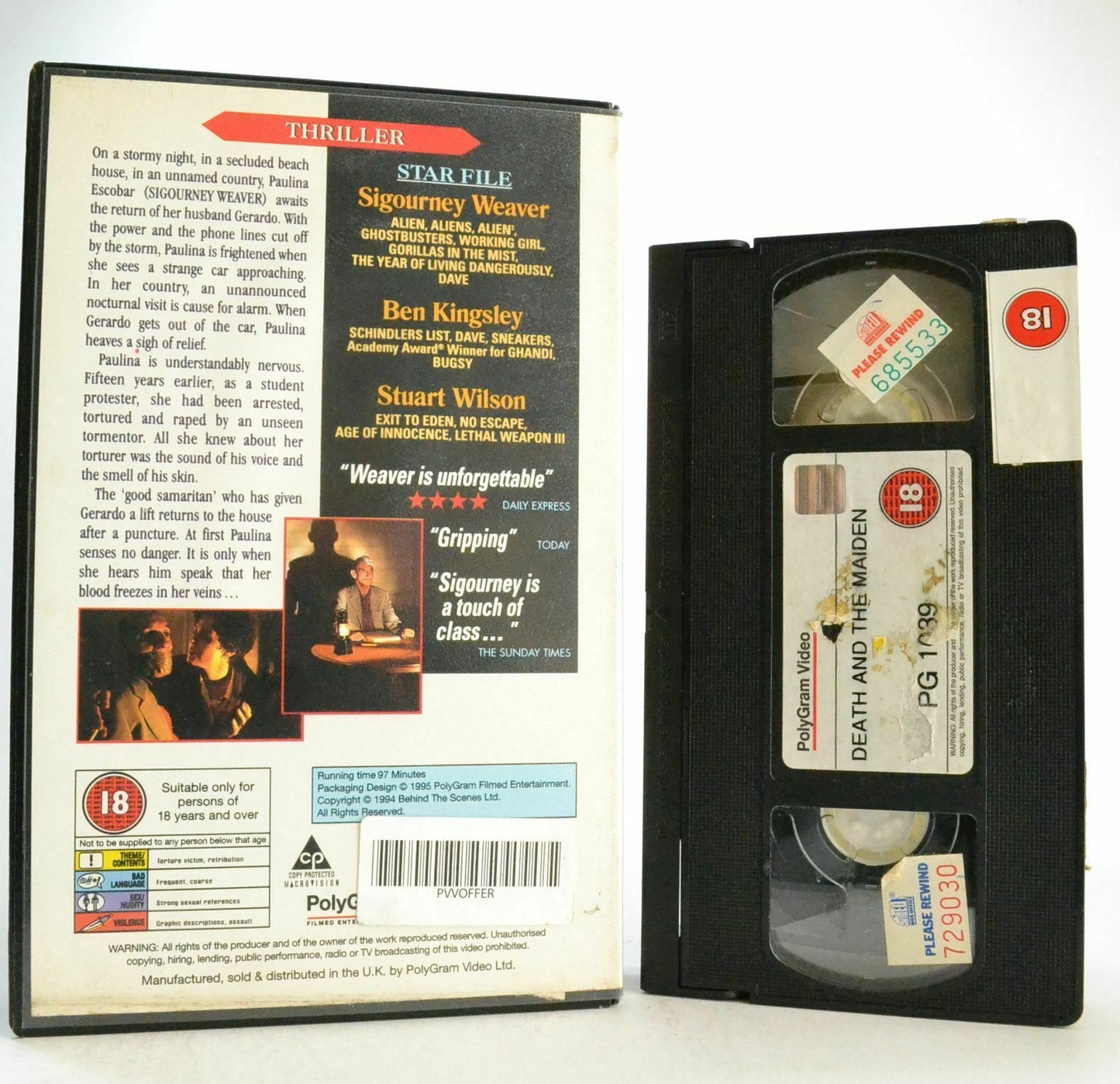 Death & The Maiden: Ben Kingsley/Sigourney Weaver - Roman Polanski Drama - VHS-