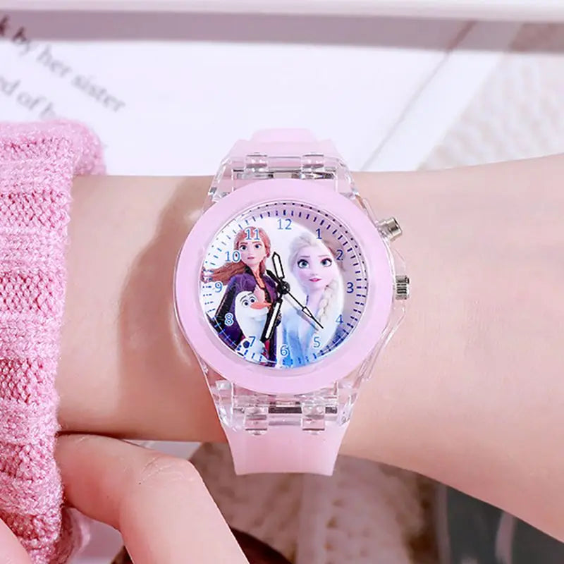 Disney Frozen Watch - Elsa and Anna Princess Design - Colorful LED Light for Girls - Student Clock Birthday Gift-Group Pink-