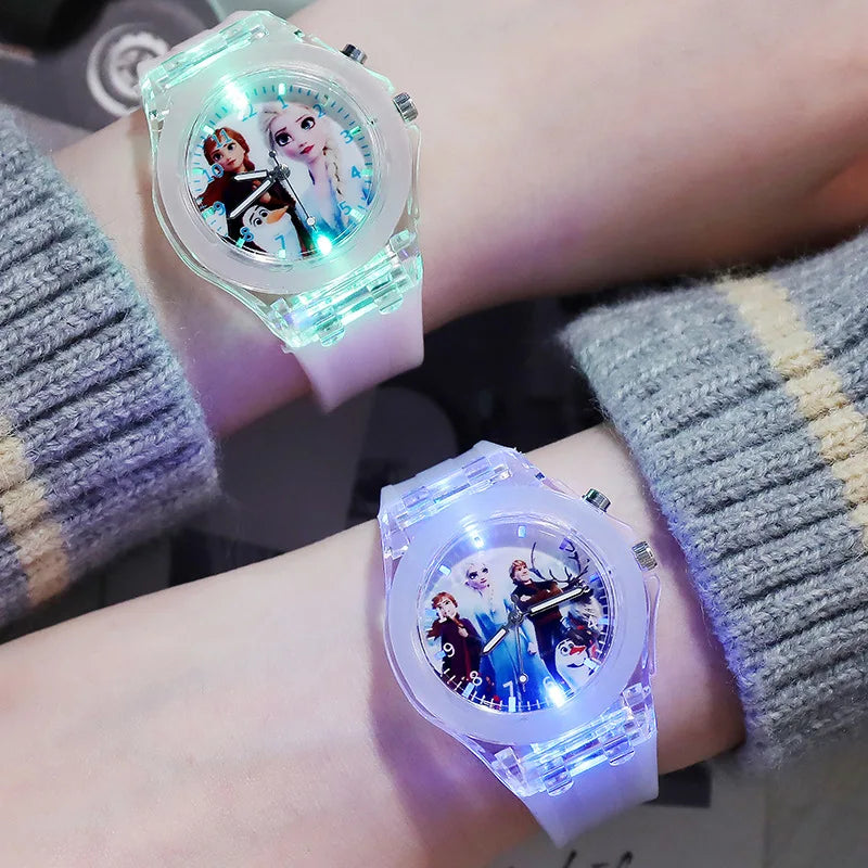 Disney Frozen Watch - Elsa and Anna Princess Design - Colorful LED Light for Girls - Student Clock Birthday Gift-