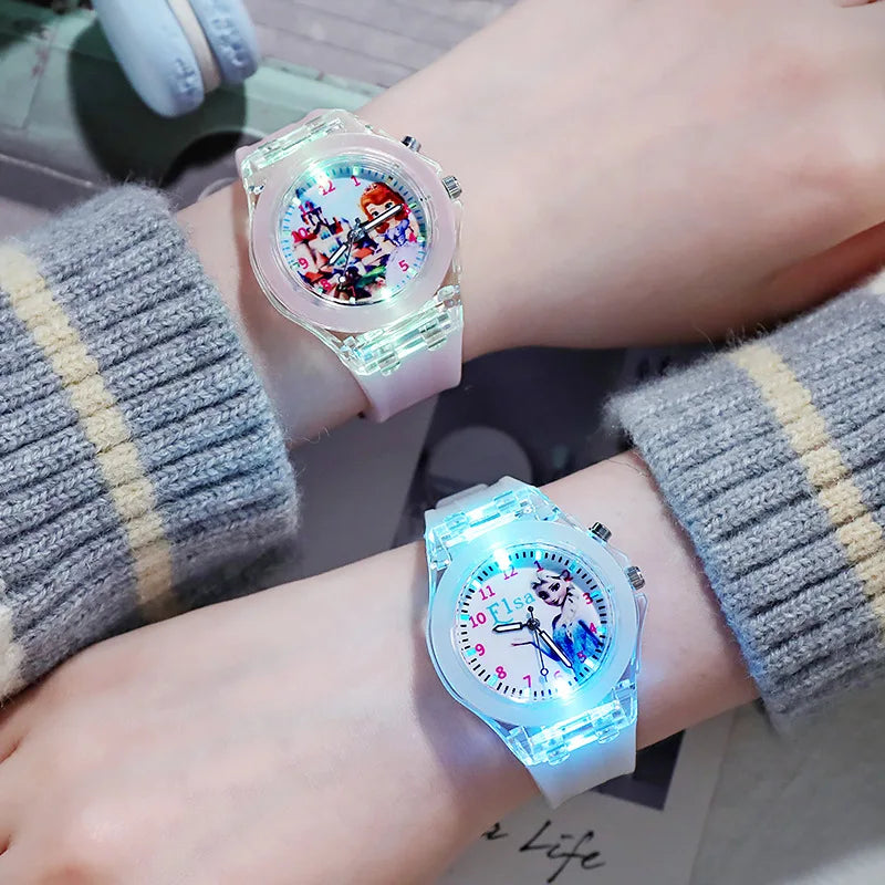 Disney Frozen Watch - Elsa and Anna Princess Design - Colorful LED Light for Girls - Student Clock Birthday Gift-