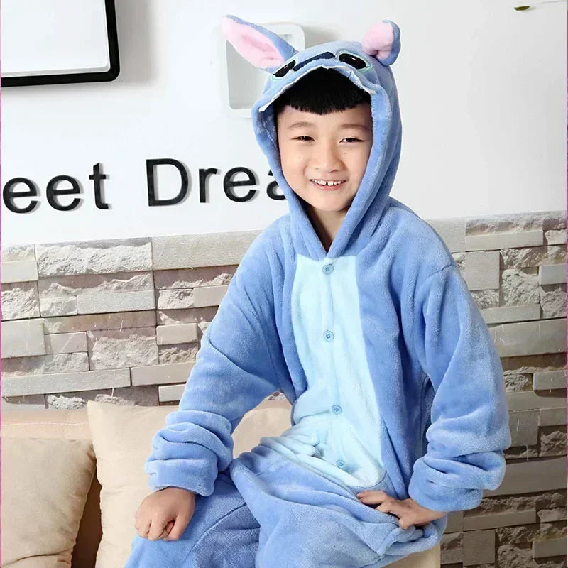 Disney Lilo & Stitch Pajama Children Cartoon Plush Kigurumi Onesies Winter Warm Clothes for Boys Girls Christmas Gifts-