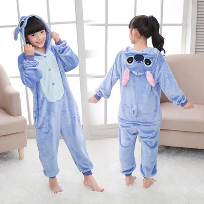 Disney Lilo & Stitch Pajama Children Cartoon Plush Kigurumi Onesies Winter Warm Clothes for Boys Girls Christmas Gifts-Stitch-120CM(7-8T)-