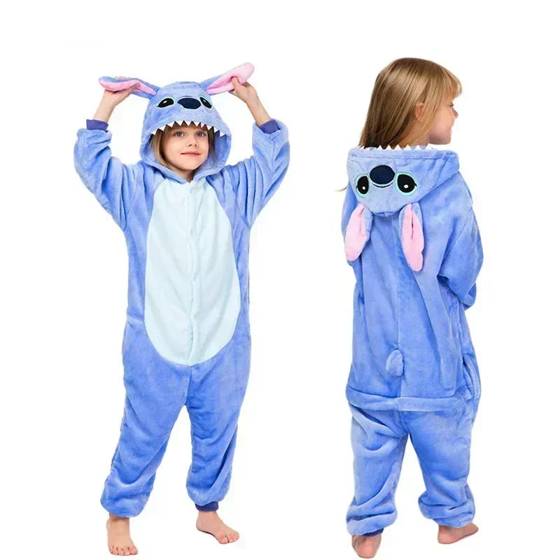 Disney Lilo & Stitch Pajama Children Cartoon Plush Kigurumi Onesies Winter Warm Clothes for Boys Girls Christmas Gifts-