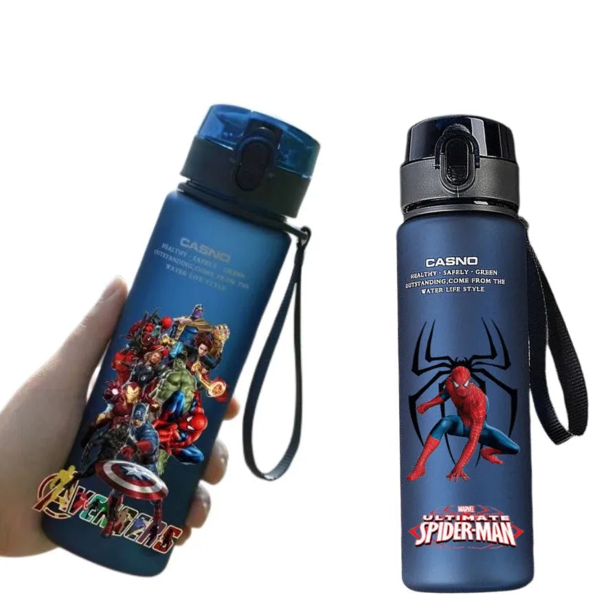 Disney Spiderman and Hulk Water Bottle - 560ML Cartoon Plastic Drinking Cups - Iron Man Toy for Boys and Adults-