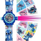 Disney Stitch Projection Watch - Includes Keychain - Flashing Cartoon Design for Kids - Electronic Toy Perfect for Christmas-