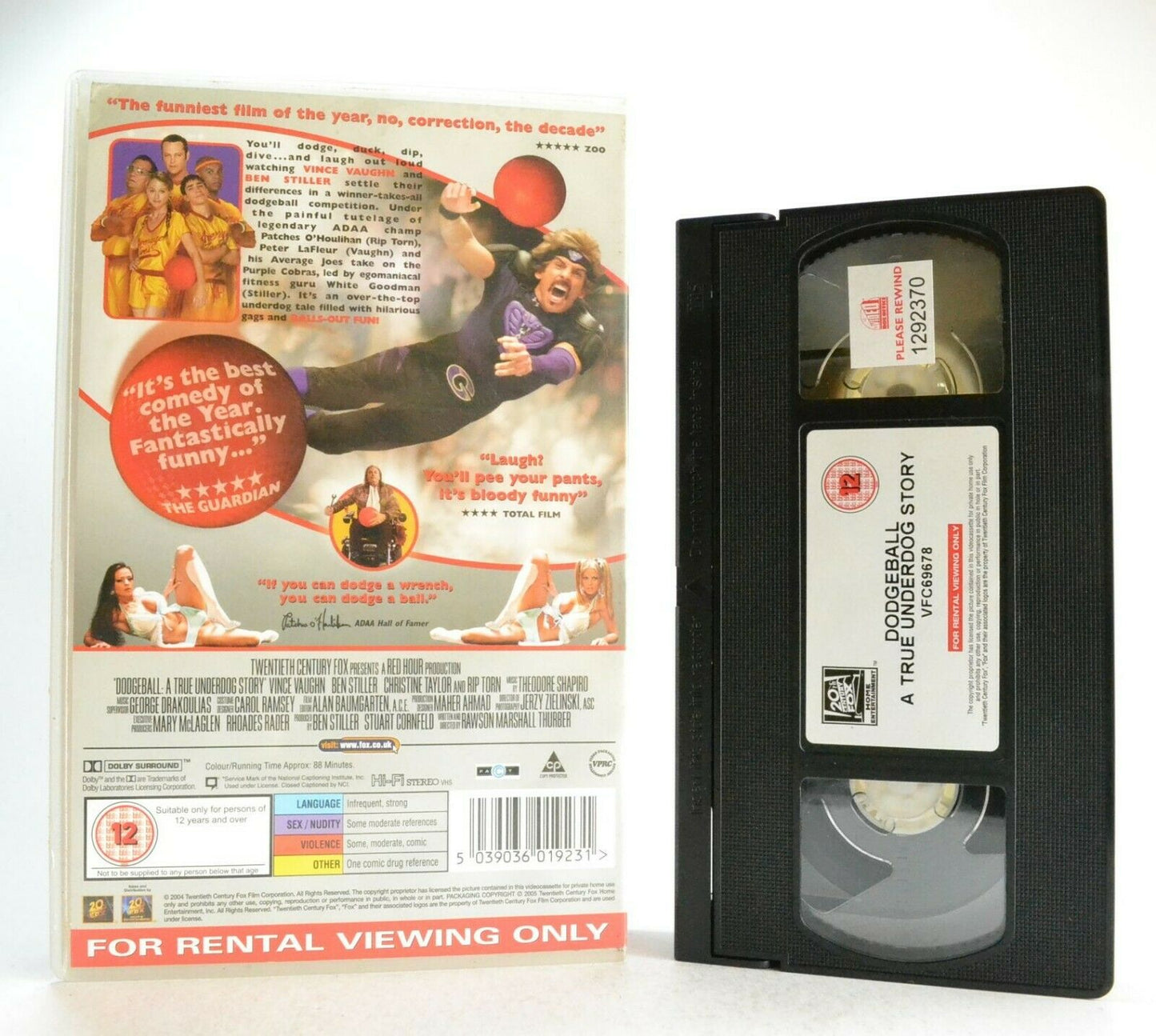 Dodgeball: V.Vaughn/B.Stiller - Sports Comedy - Large Box - Ex-Rental - Pal VHS-