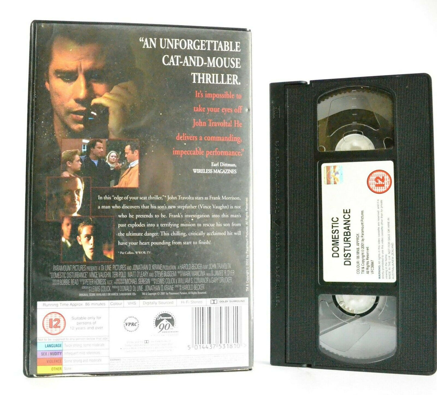 Domestic Disturbance: Psychological Thriller - Large Box - John Travolta - VHS-