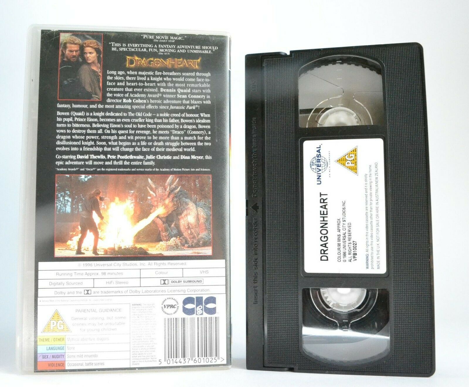 Dragonheart (1996) - Fantasy Adventure - Dennis Quaid/Sean Connery - Pal VHS-