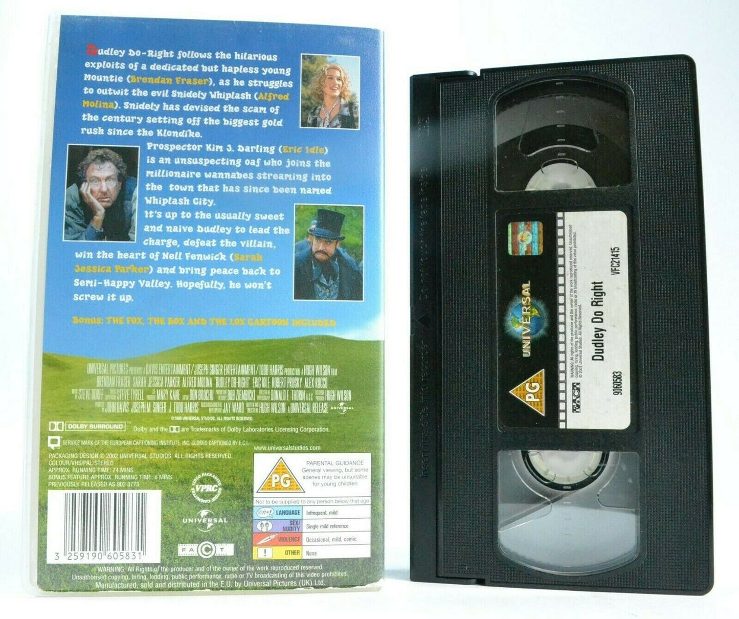 Dudley Do Right (1999): Action Adventure - Brendan Fraser - Children's - Pal VHS-