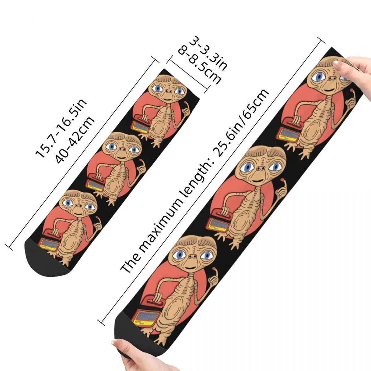 E.T. Alien Film Crazy Socks - Hip Hop Retro - Men's Unisex Harajuku - Seamless Printed Crew Gift-WHITE-One Size-