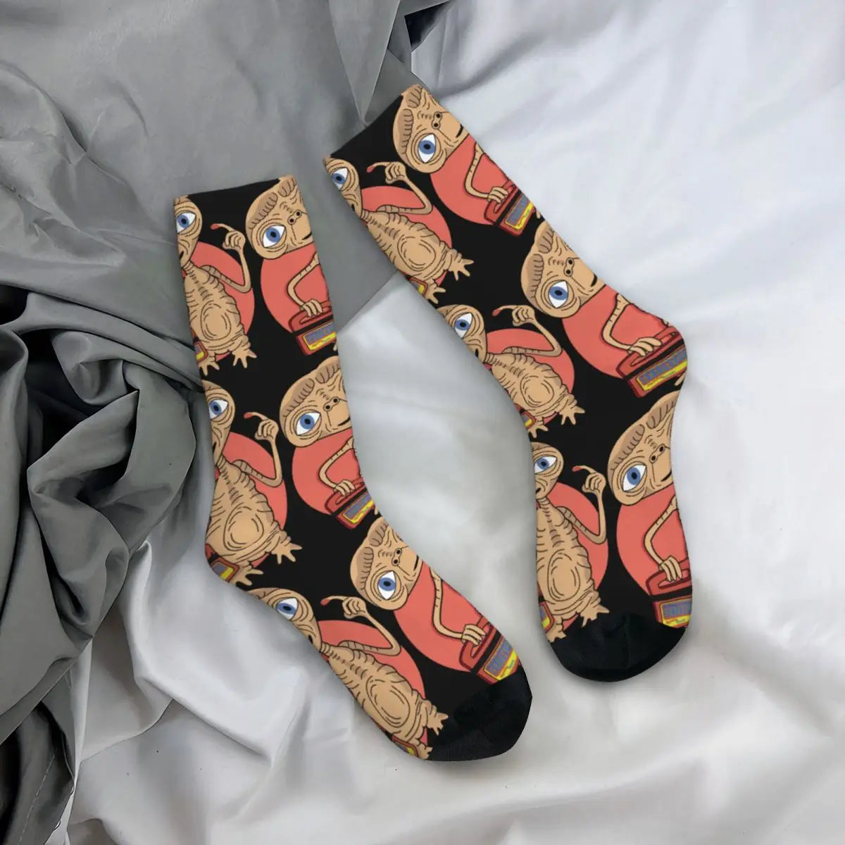 E.T. Alien Film Crazy Socks - Hip Hop Retro - Men's Unisex Harajuku - Seamless Printed Crew Gift-WHITE-One Size-