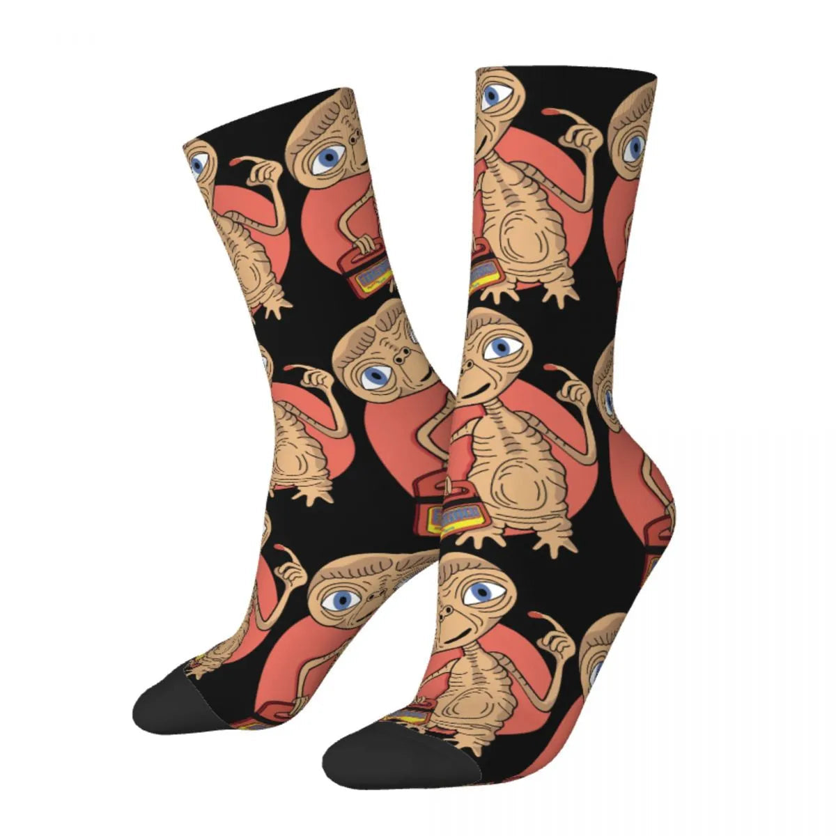 E.T. Alien Film Crazy Socks - Hip Hop Retro - Men's Unisex Harajuku - Seamless Printed Crew Gift-WHITE-One Size-