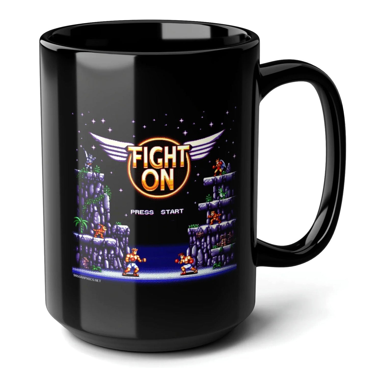 Fight on Platformer Black Mug (15oz) - video game arcade-15oz-