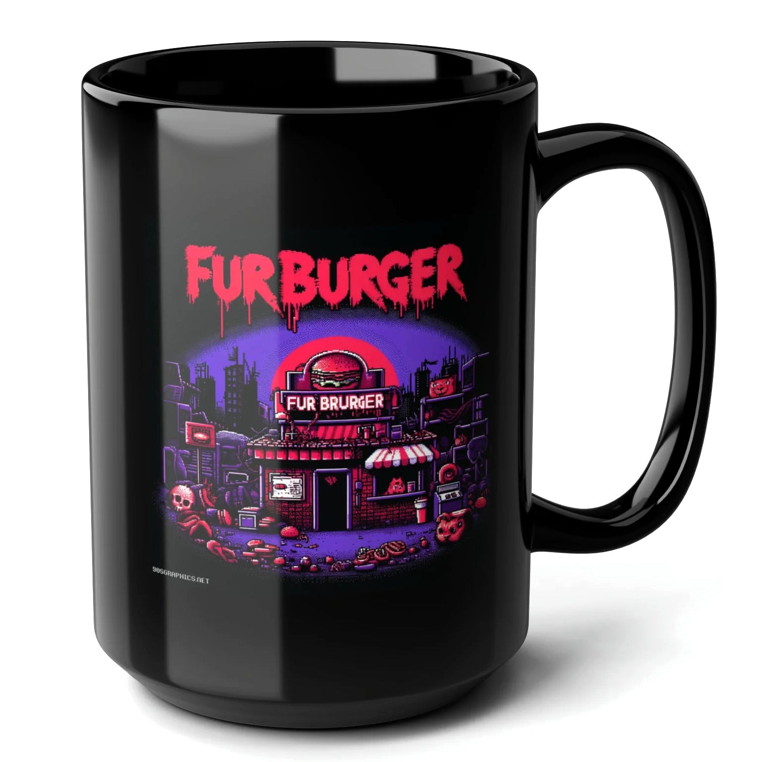 Furburger Black Mug (15oz) - arcade games-15oz-