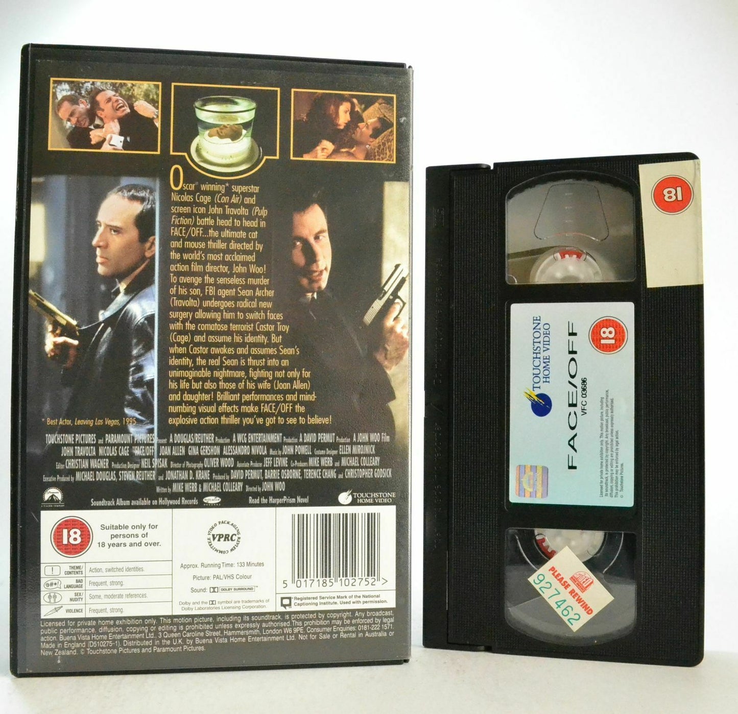 Face/Off: Film By J.Woo - Action Thriller - Large Box - J.Travolta/N.Cage - VHS-