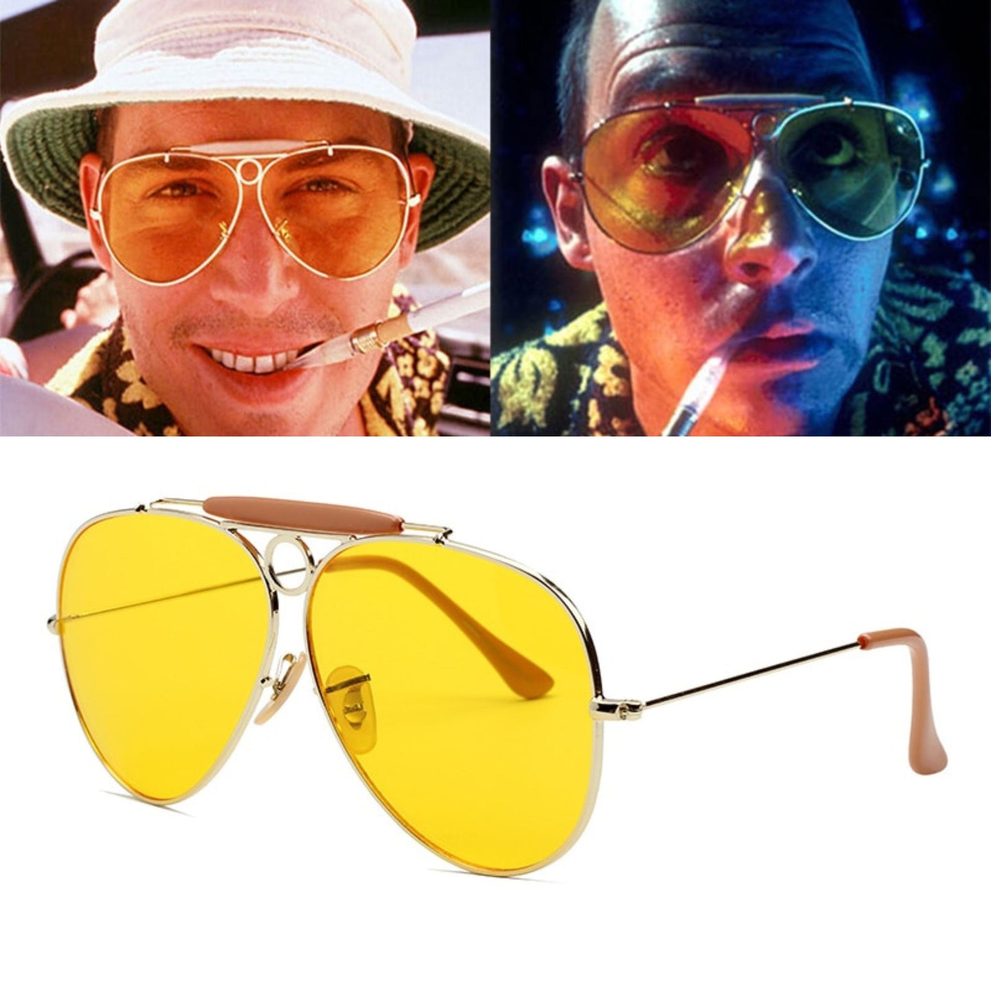 Fear And Loathing In Las Vegas - Stag Party Protection Sunglasses - Blue Light Blocking UV400-Recovery Yellow-