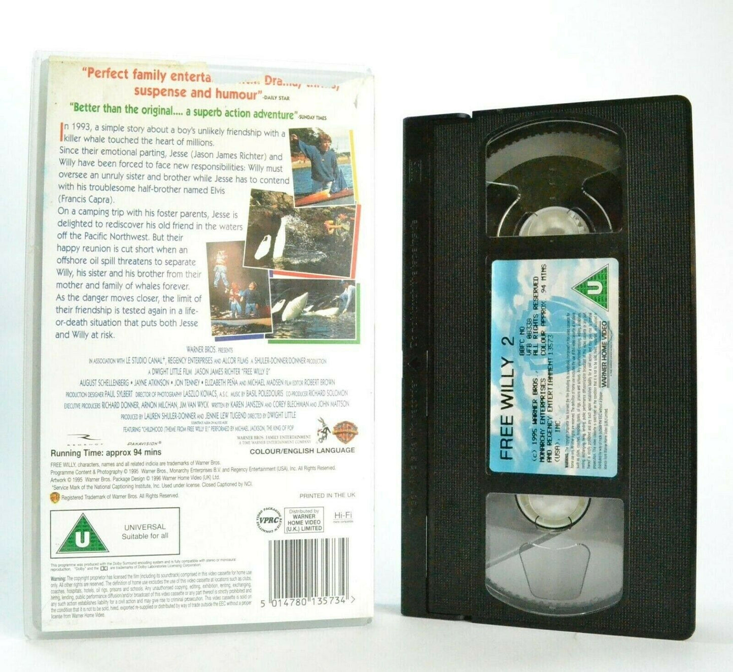 Free Willy 2: Warner (1995) - Family Film - Thrill Adveture - Children's - VHS-