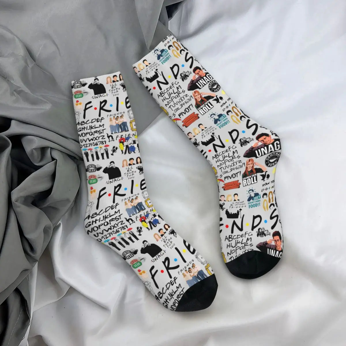 Friends TV Show Fashion Soccer Socks - Cartoon Central Perk - Polyester Long - Sweat Absorbing for Men & Women-WHITE-One Size-