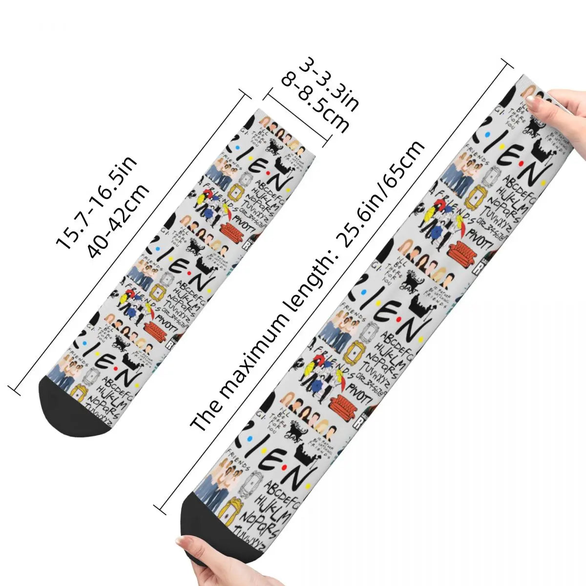 Friends TV Show Fashion Soccer Socks - Cartoon Central Perk - Polyester Long - Sweat Absorbing for Men & Women-WHITE-One Size-