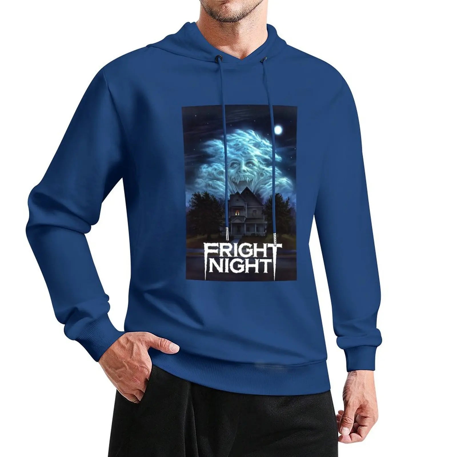 Fright Night Pullover Hoodie - Anime Graphic - Fun Hoodie for Autumn Lovers-Navy-XXL-