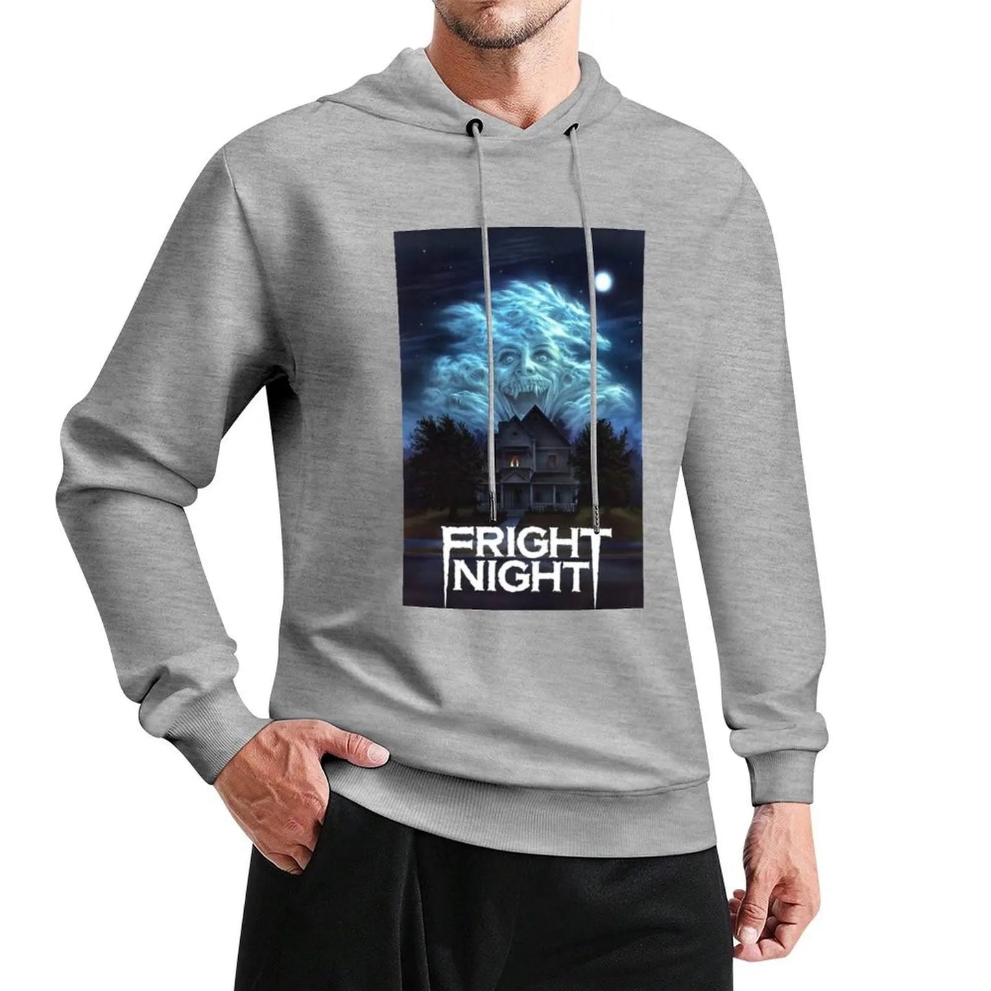 Fright Night Pullover Hoodie - Anime Graphic - Fun Hoodie for Autumn Lovers-Gray-S-