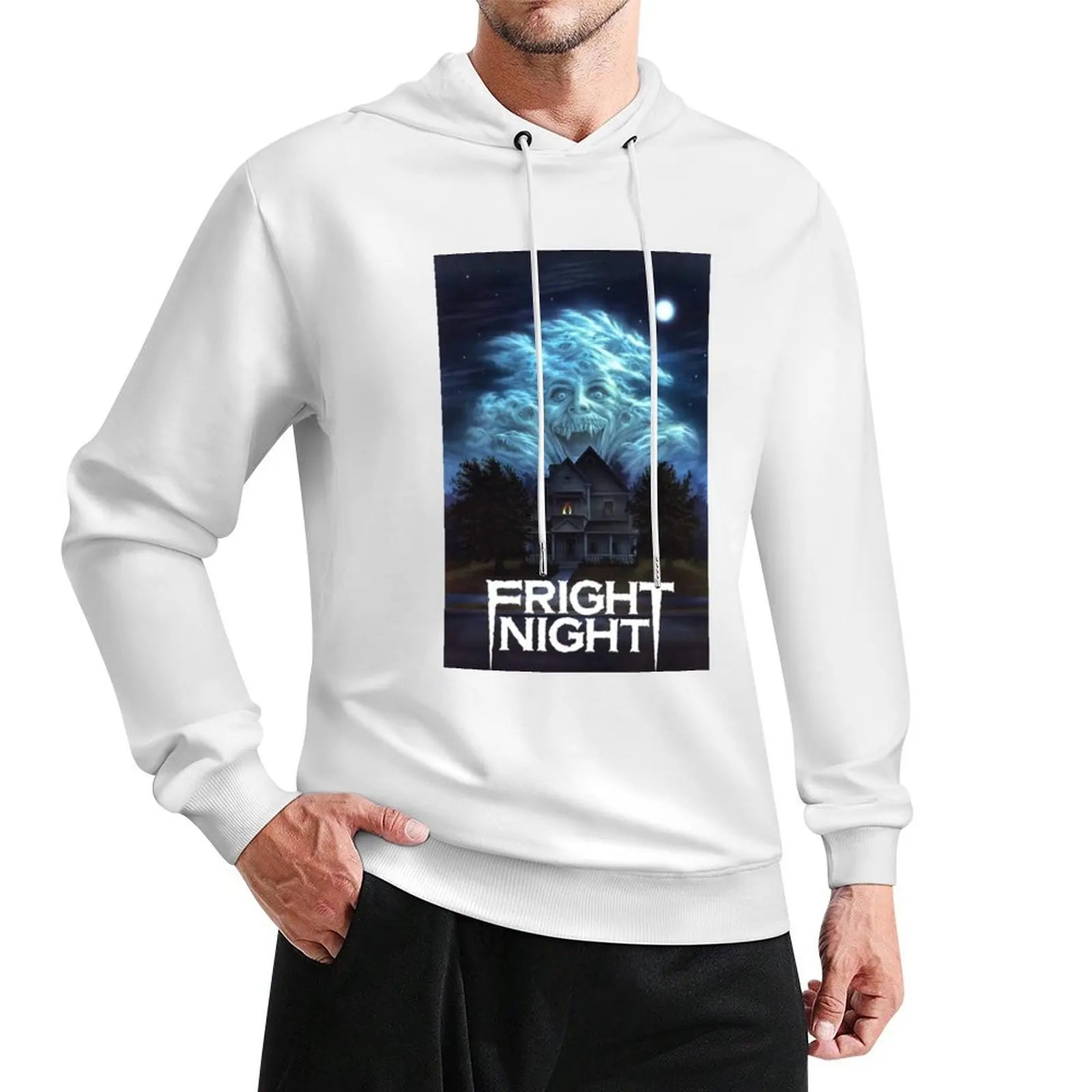 Fright Night Pullover Hoodie - Anime Graphic - Fun Hoodie for Autumn Lovers-White-XXXL-