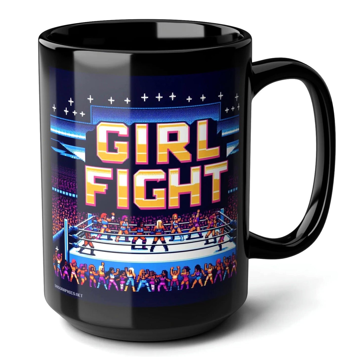 Girl Fight Black Mug (15oz) - amusement arcade games-15oz-