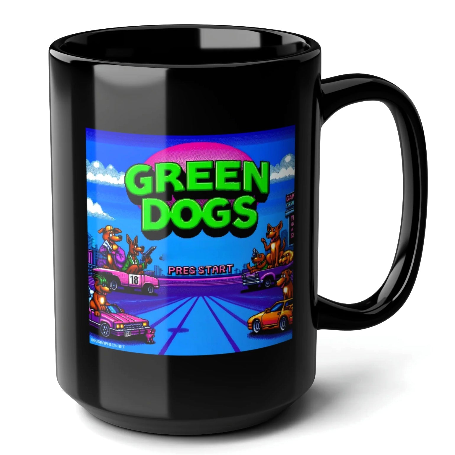 Green Dogs Black Mug (15oz) - gifts for guys who like gaming-15oz-