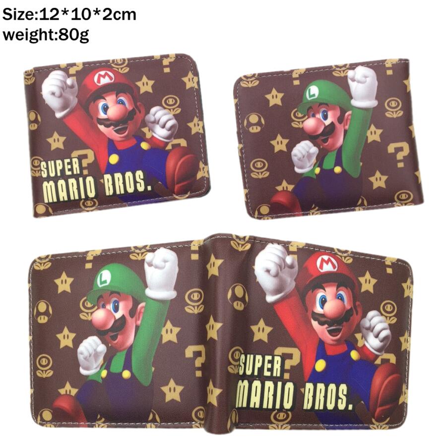 Game Super Mario wallet pu short Bifold Photo Card Holder Cartoon Purse Boys Girls Student Leather coin Zip Pocket Men moneybag-C-