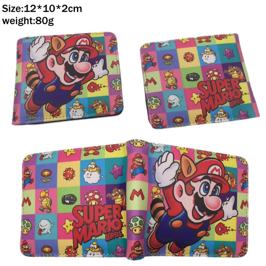 Game Super Mario wallet pu short Bifold Photo Card Holder Cartoon Purse Boys Girls Student Leather coin Zip Pocket Men moneybag-F-