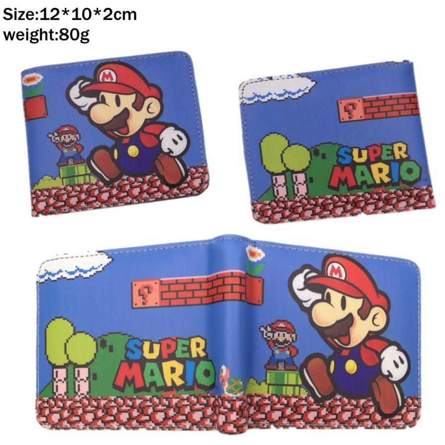 Game Super Mario wallet pu short Bifold Photo Card Holder Cartoon Purse Boys Girls Student Leather coin Zip Pocket Men moneybag-H-