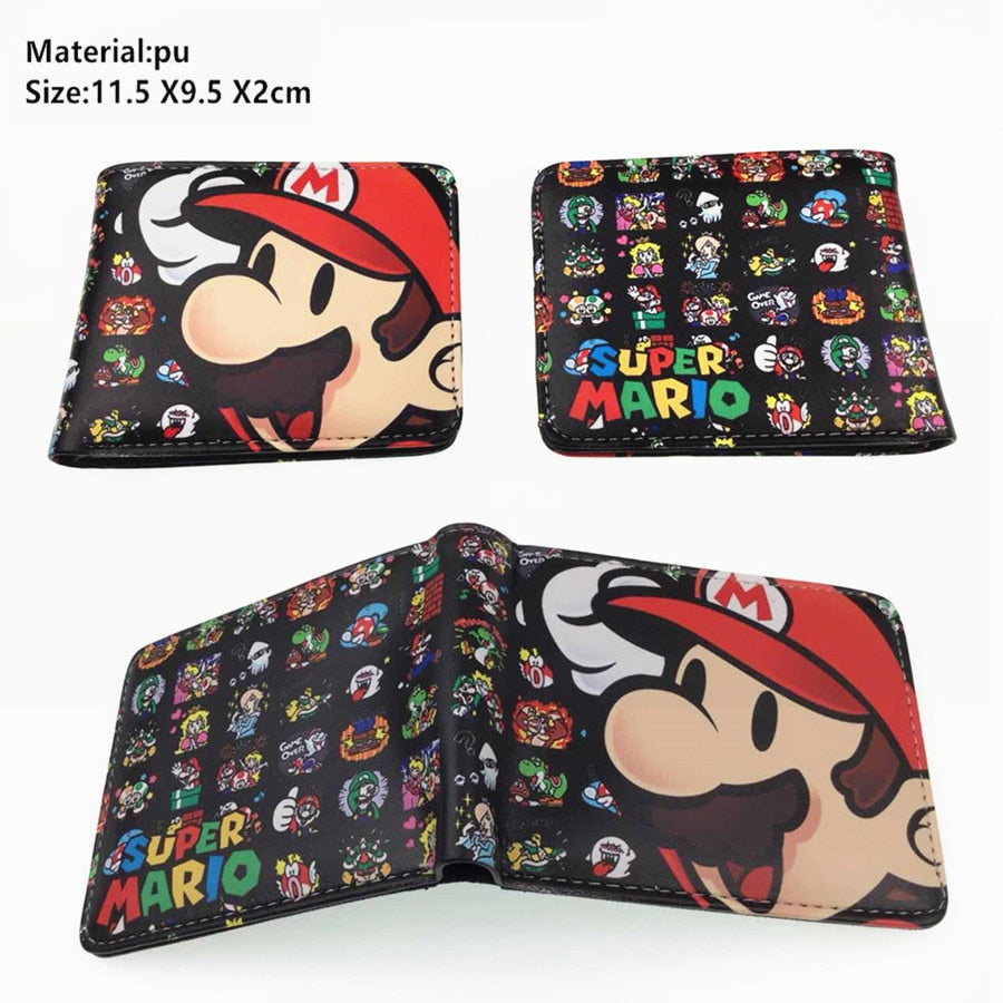 Game Super Mario wallet pu short Bifold Photo Card Holder Cartoon Purse Boys Girls Student Leather coin Zip Pocket Men moneybag-A-