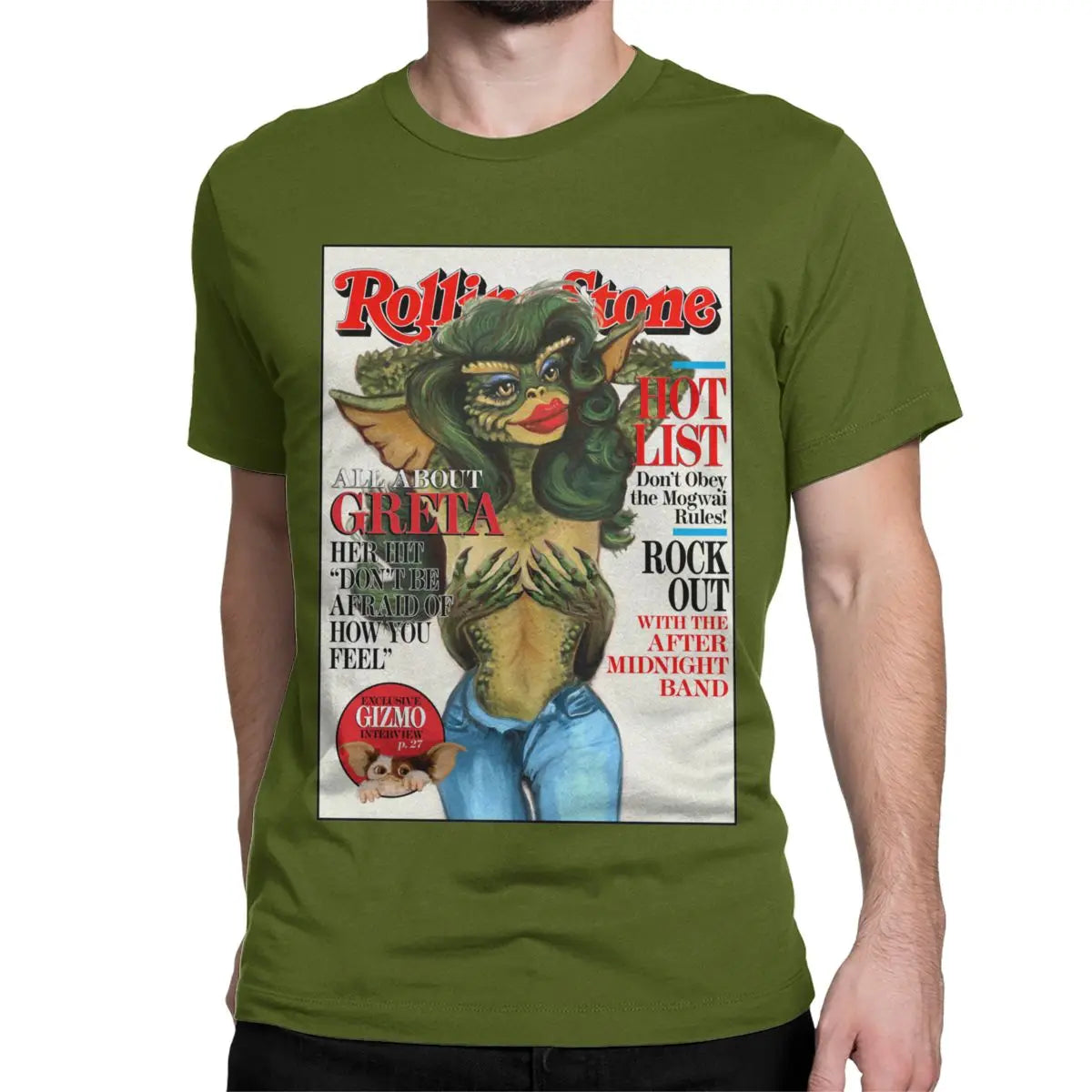 Greta Gremlin - Summer Gizmo - Short Sleeve Crewneck - 100% Cotton - Hot Sale Outfits - Fashion Roundneck - Manga Streetwear-army green-6XL Plus W80cm L90cm-