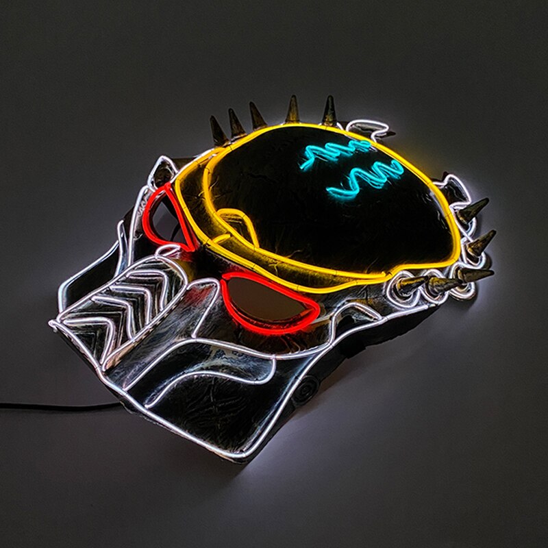 Halloween Alien Skull Predator Luminous Mask Dress Up Cosplay Masquerades Flashing LED Neon Party Mask Light Up Party Supplies-