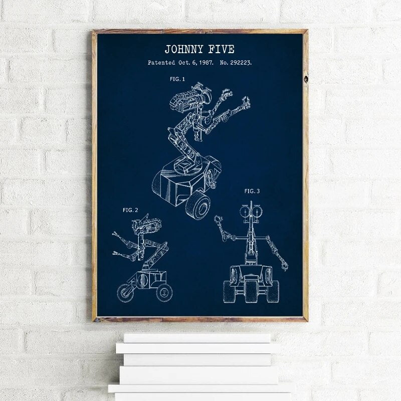 Short Circuit (1986) Johnny Five Robot Patent Art - Canvas Wall Art-