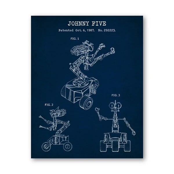 Short Circuit (1986) Johnny Five Robot Patent Art - Canvas Wall Art-PB462-13x18 cm No Frame-